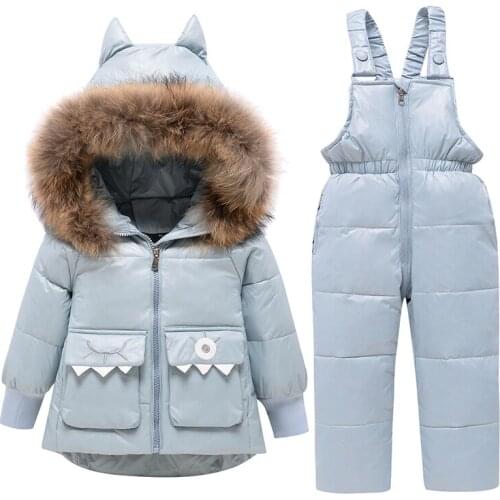 2021 Winter Down Clothing Set for Babies Warm Dinosaur Boy Girl Ski Suit Children Down Jacket Boys Pant Kids Snowsuit Parka 1-5Y