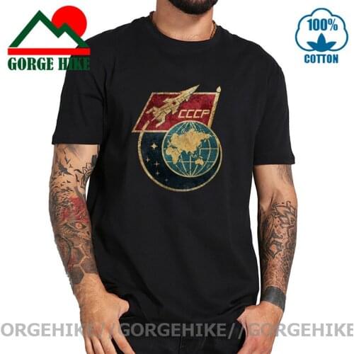 Sputnik 1 T-shirt Men Pride T Shirt Russia Tshirt Retro Design Mens Tees CCCP Tops Print CCCP Flag USSR Black Streetwear Cool