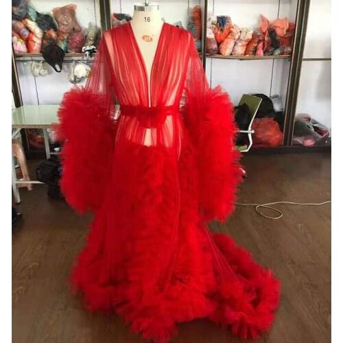 Real Image Red Maternity Dress For Photo Shoot Puffy Sleeve Maternity Photography Outfit Maxi Gown Pregnancy Women Long Dress