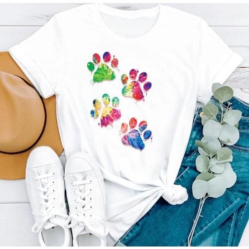 Summer Watercolor Paw Pet Lovely Cute 90s Cartoon Short Sleeve Women Fashion Clothes Print Tshirt Female Tee Top Graphic T-shirt