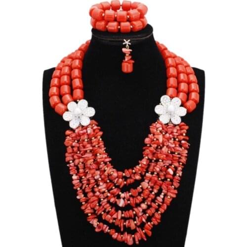 Dudo Store Nigerian Coral Beads For Sale African Bridal Jewelry Set 2019 New Design Wedding Jewellery Set With Beaded Flowers