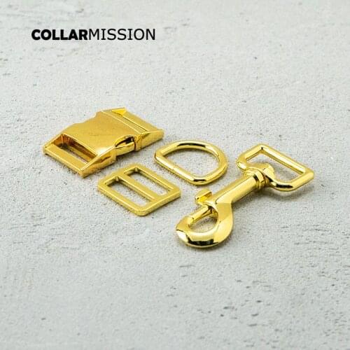 Metal buckle+Tri-Glid+D ring+metal dog clasp/set) retailing yellow gold 25mm for DIY pet collar set harness DIY accessories