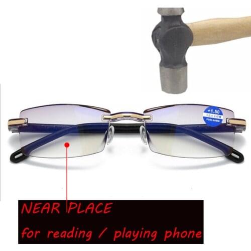 Men Rimless Reading Glasses Bifocal Far Near Anti Blue Light Magnification Women Presbyopic Glasses Multi-focus reading glasses