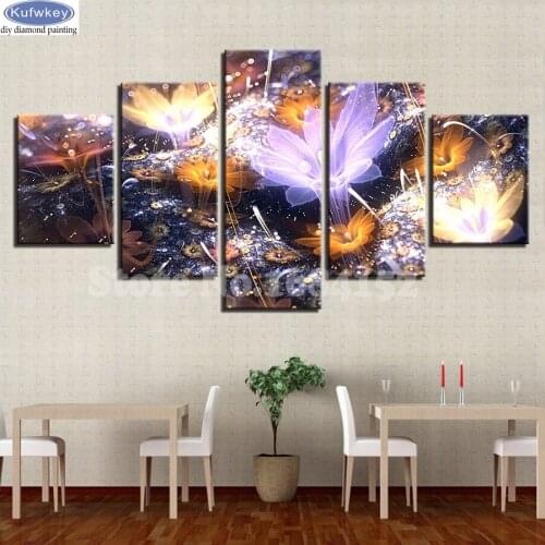 5pcs Full Square Drill 5D DIY Diamond Painting Abstract Flowers Multi-picture Combination 3D Embroidery Mosaic Home Decor A105