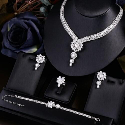 Jankelly Nigeria 4pcs Bridal Zirconia Jewelry Sets For Women Party, Luxury Dubai Nigeria CZ Crystal Wedding Jewelry Sets
