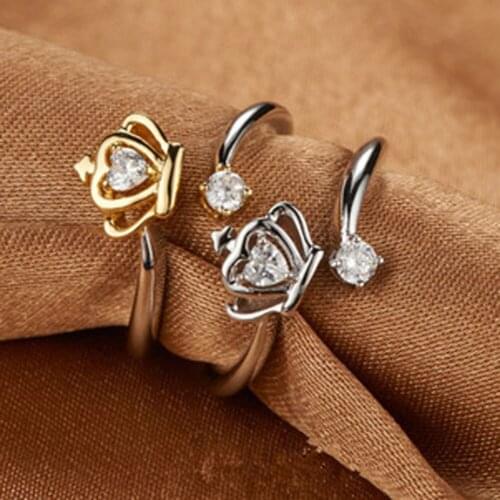 New Fashion Silver Plated Queen Crown Adjustable Ring Wedding Ring For Women Fashion Christmas Gift Gold/Silver Color