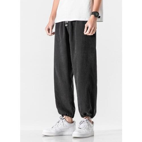 2021 Spring and Autumn New Suede Mens Casual Pants Drawstring Nine-point Drawstring Pants Mens Loose Sweatpants