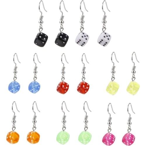 New Creative Acrylic Simulation Three-dimensional Dice Earrings Transparent Colorful Dice Dangle Earrings For Women Jewelry Gift