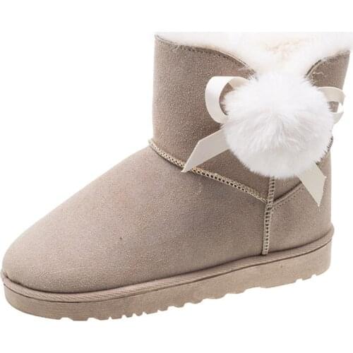 New Snow Boots Sweet Lace Up Ball Add Cotton Short Tube Flat Casual Low Boots Winter Shoes Plus Velvet Warm Boots Tide W24-48