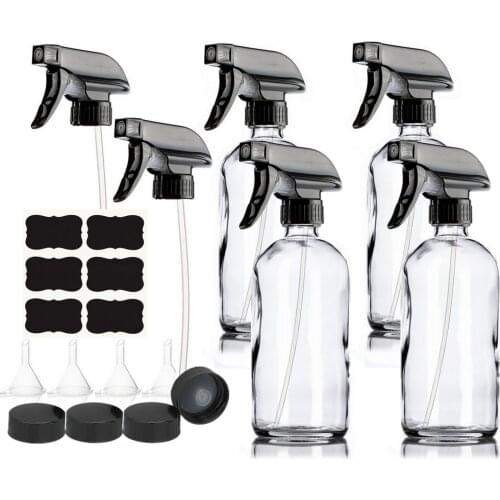 4pcs 500ml Clear Glass Spray Bottles 16oz Empty Refillable Mist Stream Trigger Sprayer Containers for Essential Oils Cleaning