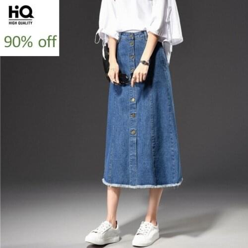 Plus Size Jeans Skirts Woman High Waist Blue Black Ladies Denim Skirts 2020 New Fashion Single Breasted Streetwear A-Line Skirt