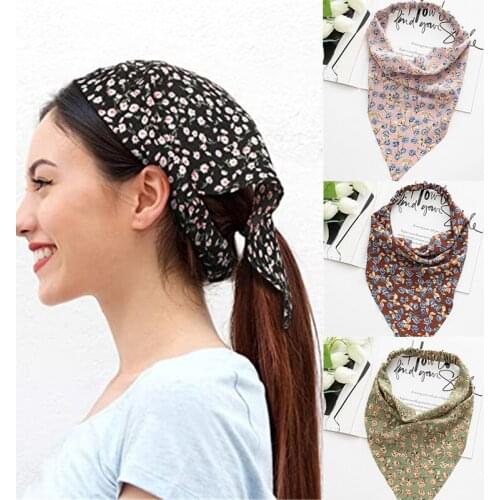 New Printting Hair Scarf For Women Scrunchies Vintage Triangle Bandanas Hairband Headband Elastic Hair Bands Headwrap Accesories