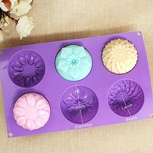 6 Lattices Silicone Cake Mold 3D Sunflower Shape Jelly Donuts Pudding Molds Handmade Soap Sugar Fondant Mould
