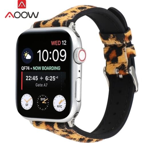 Faux Fur Leather Silicone Strap for Apple Watch iwatch 6 5 4 3 2 SE 38mm 42mm 40mm 44mm Leopard Men Women Replacement Wrist Band