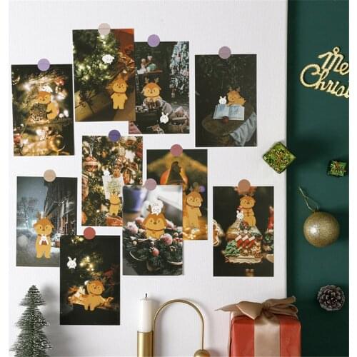15Pcs Ins Style Cartoon Cute Reindeer Elf Paper Card Wall Stickers Merry Christmas Atmosphere Props Room Decoration Accessories