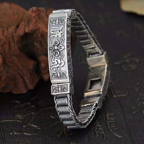 Thai silver bracelet domineering tanks chain 925 sterling silver Tibetan Mantra Men Bracelets vintage Chain & Link Lock bracelet