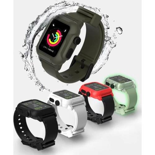 Waterproof Shockproof Case with Soft Silicone Strap for iWatch Series SE/6/5/4/3 Bracelet Frame for Apple Watch Band 44/40/42mm