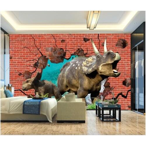 WDBH 3d wallpaper custom photo mural Jurassic dinosaur red brick wall background home decor living room wallpaper for walls 3 d
