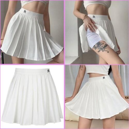 Black White Pleated Skirt With Shorts Underneath Woman High Waist Mini Sexy Y2k Summer Embroidery Tennis sports Girl Skirts 2021