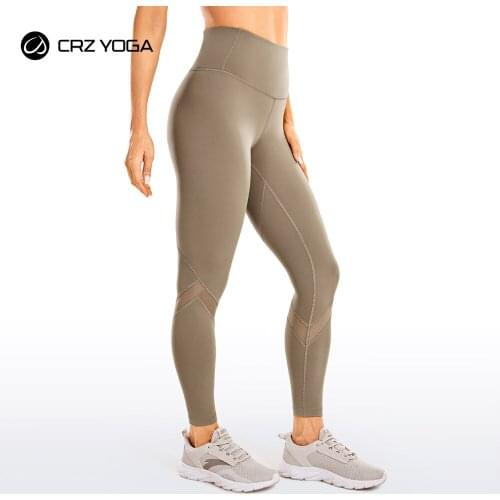 CRZ YOGA Naked Feeling Womens High Waist Mesh Leggings Tummy Control Yoga Workout Leggings with Zip Pocket-25 Inches