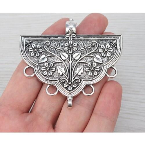 3 x Tibetan Silver Large Tribal Boho Multi Strand Flower Connectors Pendants for Necklace Jewelry Making Findings 65x59mm
