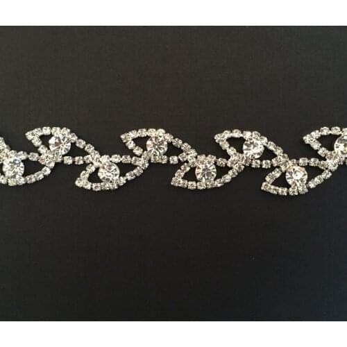 5Yards Leaf Clear Silver Gold Rose Gold Crystal Glass Rhinestone Close Chain Trims Applique