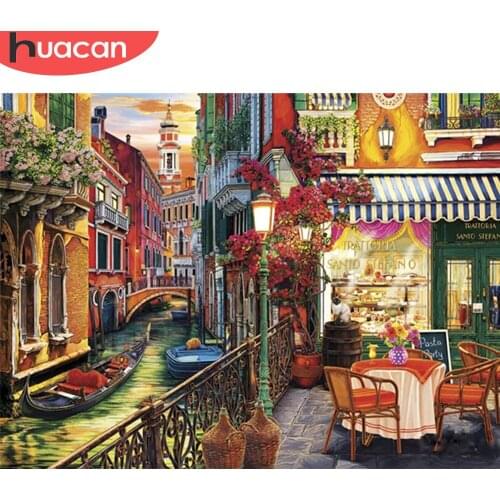 HUACAN 5d Diamond Painting Town DIY Mosaic House Handicraft Full Square/Round Diamond Embroidery Landscape Needlework