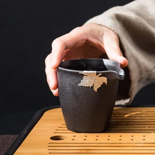 Black Pottery Pitcher Ceramic Public Cup Tea Pot Tea Stoneware Tea Pitcher Tea Strainers Cup TeaSet Siteel TeaCup with Filter