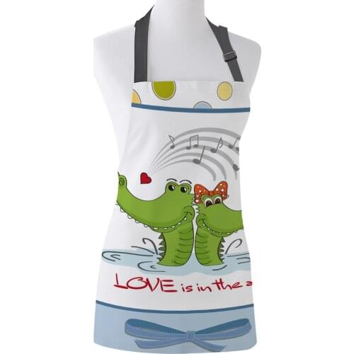 Crocodile Animals Love Is In The Air Print Apron Print Unisex Kitchen Bib with Adjustable Neck for Cooking Gardening