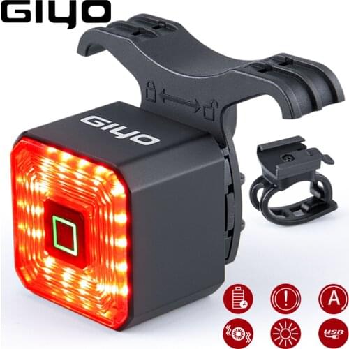 GIYO Smart Bicycle Light Rear Taillight Bike Accessories Auto On/Off USB Rechargeable Stop Signal Brake Lamp LED Safety Lantern