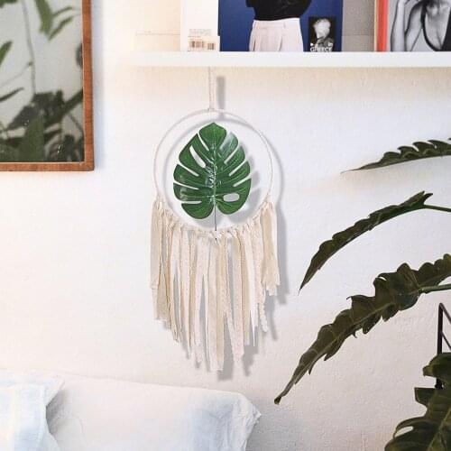 Artificial Plant Woven Wall-mounted Dream Catcher for Home Decor Macrame Wall Hanging Simulation Green Tapestry Wind Chimes