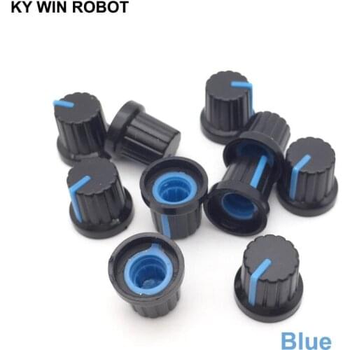 New 10 Pcs Blue 6mm Shaft Hole Dia Plastic Threaded Knurled Potentiometer Knobs Caps