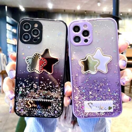 Pretty Glitter Stars Phone Case For iPhone 12 Pro 11 Pro Max SE 2020 XS Max XR X 7 8 6 Plus 12 Mini Gradient star Clear Coque