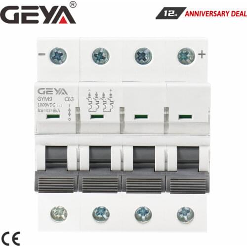 GEYA MCB DC 1000V MCB Mini Circuit Breaker DC 6A 10A 16A 20A 25A 32A 40A 50A 63A 4 Poles IEC60947
