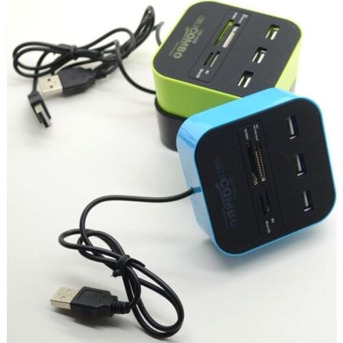 ALL in One USB 2.0 3 ports HUB Reader Combo for SD/MMC/M2/MS/Micro SD