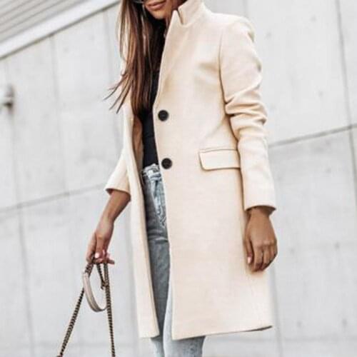 Trendy Flap Pockets Lapel Long Warm Woolen Coat Woolen Coat Cold Resistant Elegant