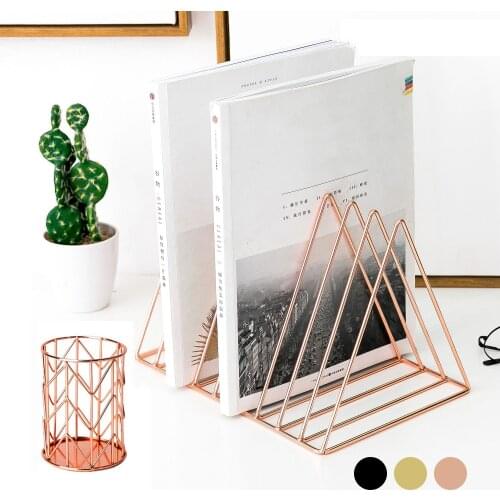 Desktop Organizer Set 1pcs 9 Slot Triangle Magazine Holder Book File Storage Rack + 1pcs Pencil Cup for Home School Office Decor