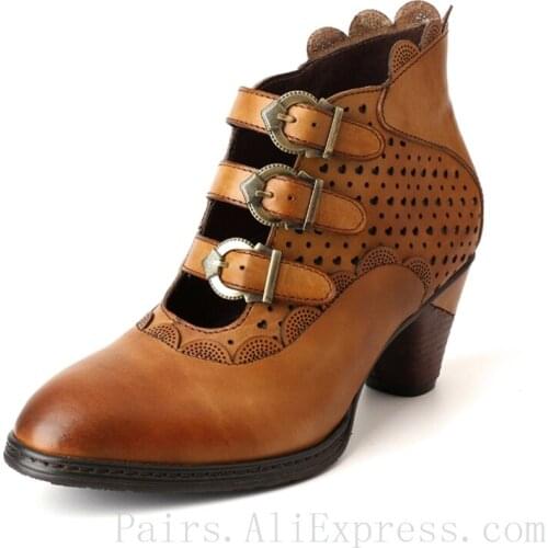 New Design Genuine Leather Women Boots Breathable Casual Shoes Ladies Buckle Strap Wavy Edge High Heels Big Size 36-42