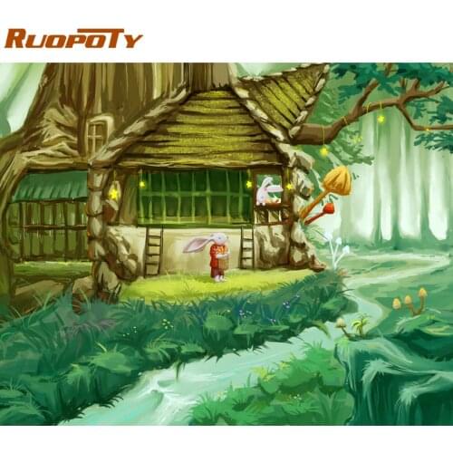 RUOPOTY Frame Forest Castle DIY Painting By Numbers Landscape Modern Wall Art Picture Paint By Numbers For Home Decors Artwork