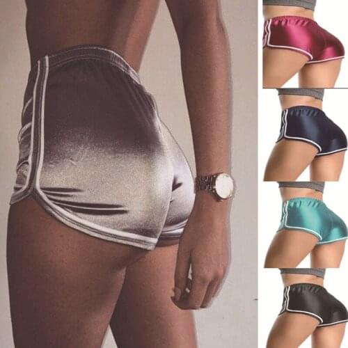 Satin Smooth Shorts women Hot Women Summer Yoga Shorts Contrast Binding Side Split Elastic Waist Patchwork Casual Beach Party