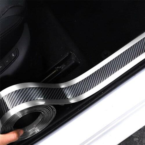 Car Styling Door Sill Protector Carbon Fiber Moulding Strip Trim Anti-collision Front Bumper Silver Side Skirt Edge Guard Strip