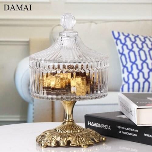 Glass Storage Jars with Lid Copper Bottom Decorative Snacks Dried Fruit Candy Jar Living Room Decoration Home Decor Ornaments