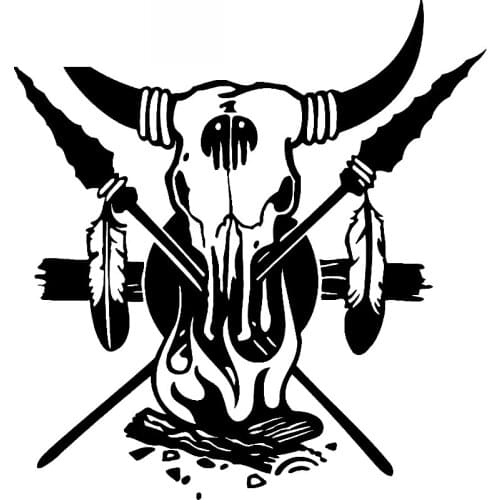 Car Sticker Bull Skull Fire Fighting and Spear Personalized PVC Car Decoration Accessories Decal Black/White, 17cm*16cm