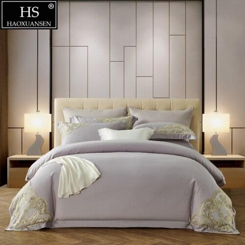 Light Grey Delicate Lace 4Piece Bedding Sets Tencel Lyocell Fabric Queen King Size Quilt Cover Pollowcase Sheets Silky Summer