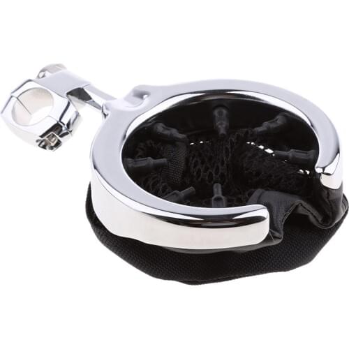 7/8'' & 1'' Universal Motorcycle Bike Cup Holder Chrome Handlebar Drink Bottle Holder with Mesh Basket