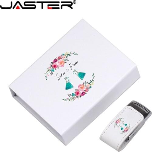 JASTER (over 10PCS free LOGO) USB 2.0 white leather + box pendrive usb flash drive 4GB 8GB 16GB 32GB 64GB 128GB external storage
