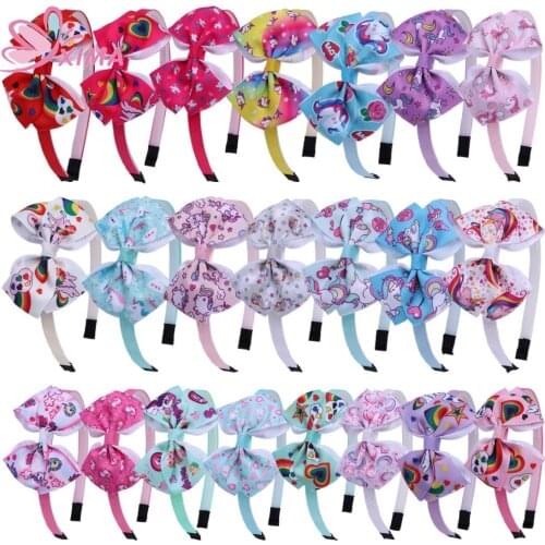 XIMA 22colors 3.5inch Unicorn Pattern Bows Headbands for Girls Gift Party Hairbands Unicorn Supplies Head Band Hair Accessories