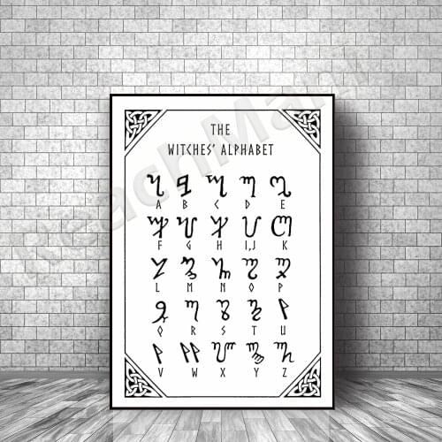 Pagan alphabet, druid rune, magic book page, savin art, pagan art, witch alphabet witchcraft art, shaman gift decoration poster