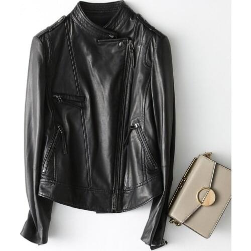 Fad New Skeepskin Coat Fashion Casual Elegant Punk Short Leather Jackets100% Real Leather Female Jacket A010