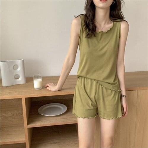 Women Summer Home Clothes Suit Modal Threaded Shorts And Vest Ladys Loose and Comfortable Hot Pants Girls' Casual Garments
